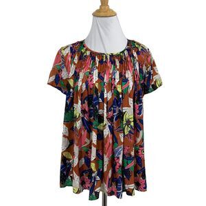 Dolan Blouse Womens S Small Multi Pleated Contrast Floral Keyhole Anthropologie